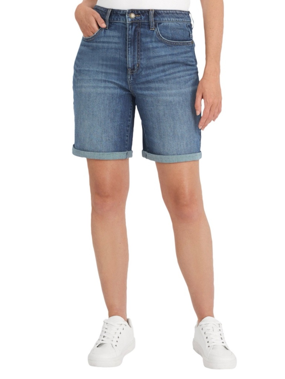 Wrangler Women's Rolled Cuff Denim  Shorts - Medium Blue